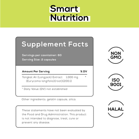 SMART NUTRITION - Tongkat Ali 200:1 Extract 1,000mg per serving - 60 servings